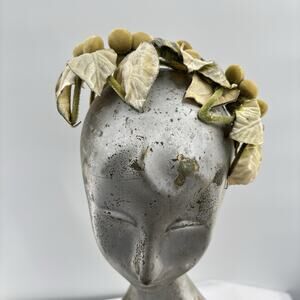 Vtg 40s Velvet Leaves Berry Crown Halo Hat Botanical Woodland Style